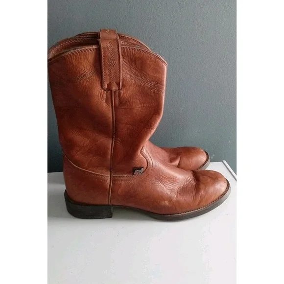 Justin Roper Boots Brown Leather Western Cowboy Pull On Boots Size?